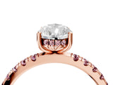Rose gold Pear Cut Diamond Pave Band Solitaire Ring with Round with Morganite side stone and Prong Setting_16