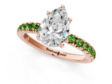 Rose gold Pear Cut Diamond Pave Band Solitaire Ring with Round with Peridot side stone and Prong Setting_1