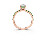 Rose gold Pear Cut Diamond Pave Band Solitaire Ring with Round with Peridot side stone and Prong Setting_3