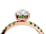Rose gold Pear Cut Diamond Pave Band Solitaire Ring with Round with Peridot side stone and Prong Setting_4