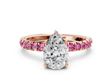 Rose gold Pear Cut Diamond Pave Band Solitaire Ring with Round with Pink Sapphire side stone and Prong Setting_12