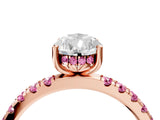Rose gold Pear Cut Diamond Pave Band Solitaire Ring with Round with Pink Sapphire side stone and Prong Setting_16
