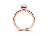 Rose gold Pear Cut Diamond Pave Band Solitaire Ring with Round with Ruby side stone and Prong Setting_15