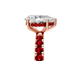 Rose gold Pear Cut Diamond Pave Band Solitaire Ring with Round with Ruby side stone and Prong Setting_17
