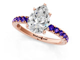 Rose gold Pear Cut Diamond Pave Band Solitaire Ring with Round with Tanzanite side stone and Prong Setting_1