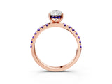 Rose gold Pear Cut Diamond Pave Band Solitaire Ring with Round with Tanzanite side stone and Prong Setting_3