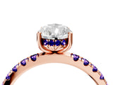 Rose gold Pear Cut Diamond Pave Band Solitaire Ring with Round with Tanzanite side stone and Prong Setting_4