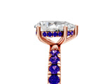 Rose gold Pear Cut Diamond Pave Band Solitaire Ring with Round with Tanzanite side stone and Prong Setting_5