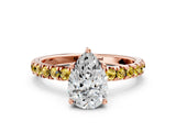 Rose gold Pear Cut Diamond Pave Band Solitaire Ring with Round with Yellow Sapphire side stone and Prong Setting_23