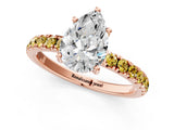 Rose gold Pear Cut Diamond Pave Band Solitaire Ring with Round with Yellow Sapphire side stone and Prong Setting_24