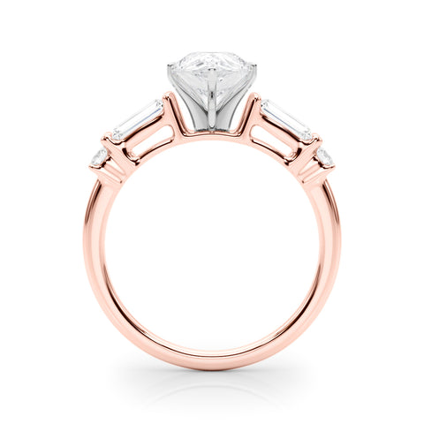 Rose gold Pear Cut Diamond Ring with Baguette Side Stones, Channel Set Band, and Four-Prong Setting 2