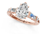 Rose gold Pear Cut Diamond Ring with Baguette Side Stones, Channel Set Band, and Four-Prong Setting_14