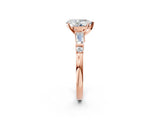 Rose gold Pear Cut Diamond Ring with Baguette Side Stones, Channel Set Band, and Four-Prong Setting_15