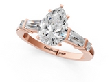 Rose gold Pear Cut Diamond Ring with Baguette Side Stones, Channel Set Band, and Four-Prong Setting_26