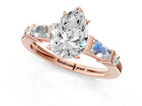Rose gold Pear Cut Diamond Ring with Baguette Side Stones, Channel Set Band, and Four-Prong Setting_26