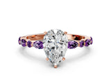 Rose gold Pear Cut Diamond Ring with Marquise and Round with Amethyst side stone Side Stones and Four-Prong Setting_24