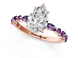 Rose gold Pear Cut Diamond Ring with Marquise and Round with Amethyst side stone Side Stones and Four-Prong Setting_25