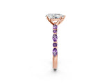 Rose gold Pear Cut Diamond Ring with Marquise and Round with Amethyst side stone Side Stones and Four-Prong Setting_26