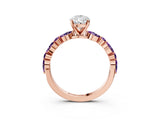 Rose gold Pear Cut Diamond Ring with Marquise and Round with Amethyst side stone Side Stones and Four-Prong Setting_27