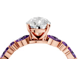 Rose gold Pear Cut Diamond Ring with Marquise and Round with Amethyst side stone Side Stones and Four-Prong Setting_28