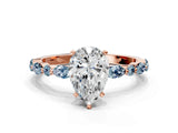 Rose gold Pear Cut Diamond Ring with Marquise and Round with Aquamarine side stone Side Stones and Four-Prong Setting_24