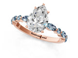 Rose gold Pear Cut Diamond Ring with Marquise and Round with Aquamarine side stone Side Stones and Four-Prong Setting_25