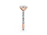 Rose gold Pear Cut Diamond Ring with Marquise and Round with Aquamarine side stone Side Stones and Four-Prong Setting_26