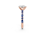Rose gold Pear Cut Diamond Ring with Marquise and Round with Blue Sapphire side stone Side Stones and Four-Prong Setting_50