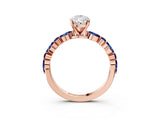 Rose gold Pear Cut Diamond Ring with Marquise and Round with Blue Sapphire side stone Side Stones and Four-Prong Setting_51