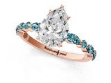 Rose gold Pear Cut Diamond Ring with Marquise and Round with Blue Topaz side stone Side Stones and Four-Prong Setting_25