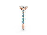 Rose gold Pear Cut Diamond Ring with Marquise and Round with Blue Topaz side stone Side Stones and Four-Prong Setting_26