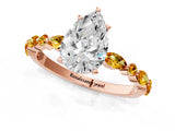 Rose gold Pear Cut Diamond Ring with Marquise and Round with Citrine side stone Side Stones and Four-Prong Setting_13