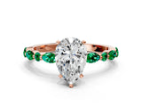 Rose gold Pear Cut Diamond Ring with Marquise and Round with Emerald side stone Side Stones and Four-Prong Setting_60