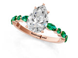 Rose gold Pear Cut Diamond Ring with Marquise and Round with Emerald side stone Side Stones and Four-Prong Setting_61