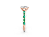 Rose gold Pear Cut Diamond Ring with Marquise and Round with Emerald side stone Side Stones and Four-Prong Setting_62