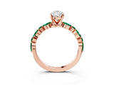 Rose gold Pear Cut Diamond Ring with Marquise and Round with Emerald side stone Side Stones and Four-Prong Setting_63