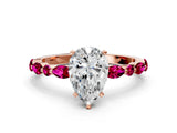 Rose gold Pear Cut Diamond Ring with Marquise and Round with Garnet side stone Side Stones and Four-Prong Setting_48