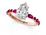 Rose gold Pear Cut Diamond Ring with Marquise and Round with Garnet side stone Side Stones and Four-Prong Setting_49