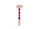Rose gold Pear Cut Diamond Ring with Marquise and Round with Garnet side stone Side Stones and Four-Prong Setting_50