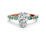 Rose gold Pear Cut Diamond Ring with Marquise and Round with Green Sapphire side stone Side Stones and Four-Prong Setting_12