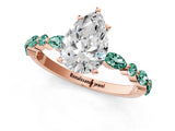 Rose gold Pear Cut Diamond Ring with Marquise and Round with Green Sapphire side stone Side Stones and Four-Prong Setting_13