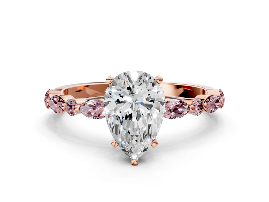 Rose gold Pear Cut Diamond Ring with Marquise and Round with Morganite side stone Side Stones and Four-Prong Setting_24