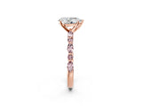 Rose gold Pear Cut Diamond Ring with Marquise and Round with Morganite side stone Side Stones and Four-Prong Setting_26