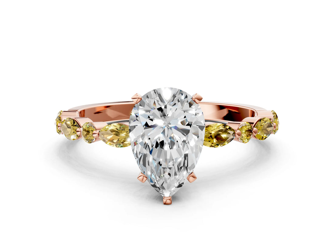 Rose gold Pear Cut Diamond Ring with Marquise and Round with Yellow Sapphire side stone Side Stones and Four-Prong Setting_24