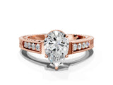 Rose gold Pear Cut Diamond Ring with Milgrain Pavé Band and Four-Prong Setting_24