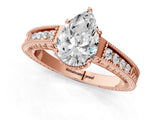 Rose gold Pear Cut Diamond Ring with Milgrain Pavé Band and Four-Prong Setting_25