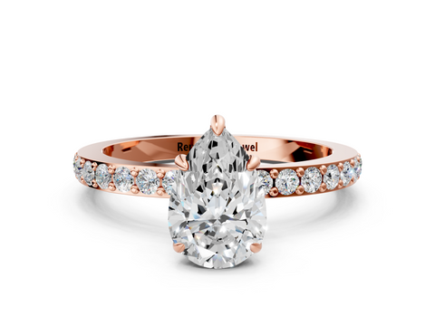 Rose gold Pear Cut Diamond Ring with Pavé Band and Four-Prong Setting_113
