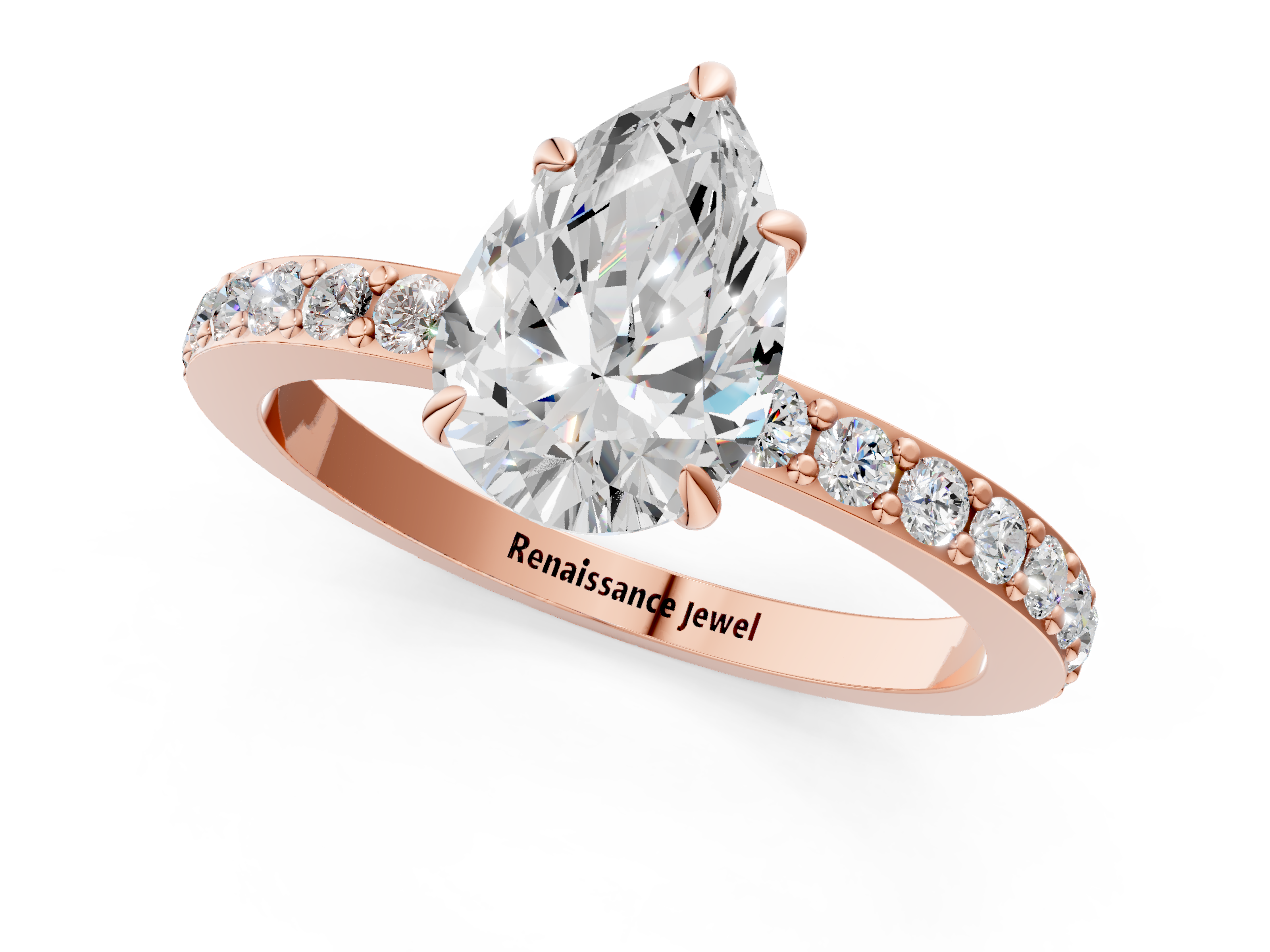 Rose gold Pear Cut Diamond Ring with Pavé Band and Four-Prong Setting_114