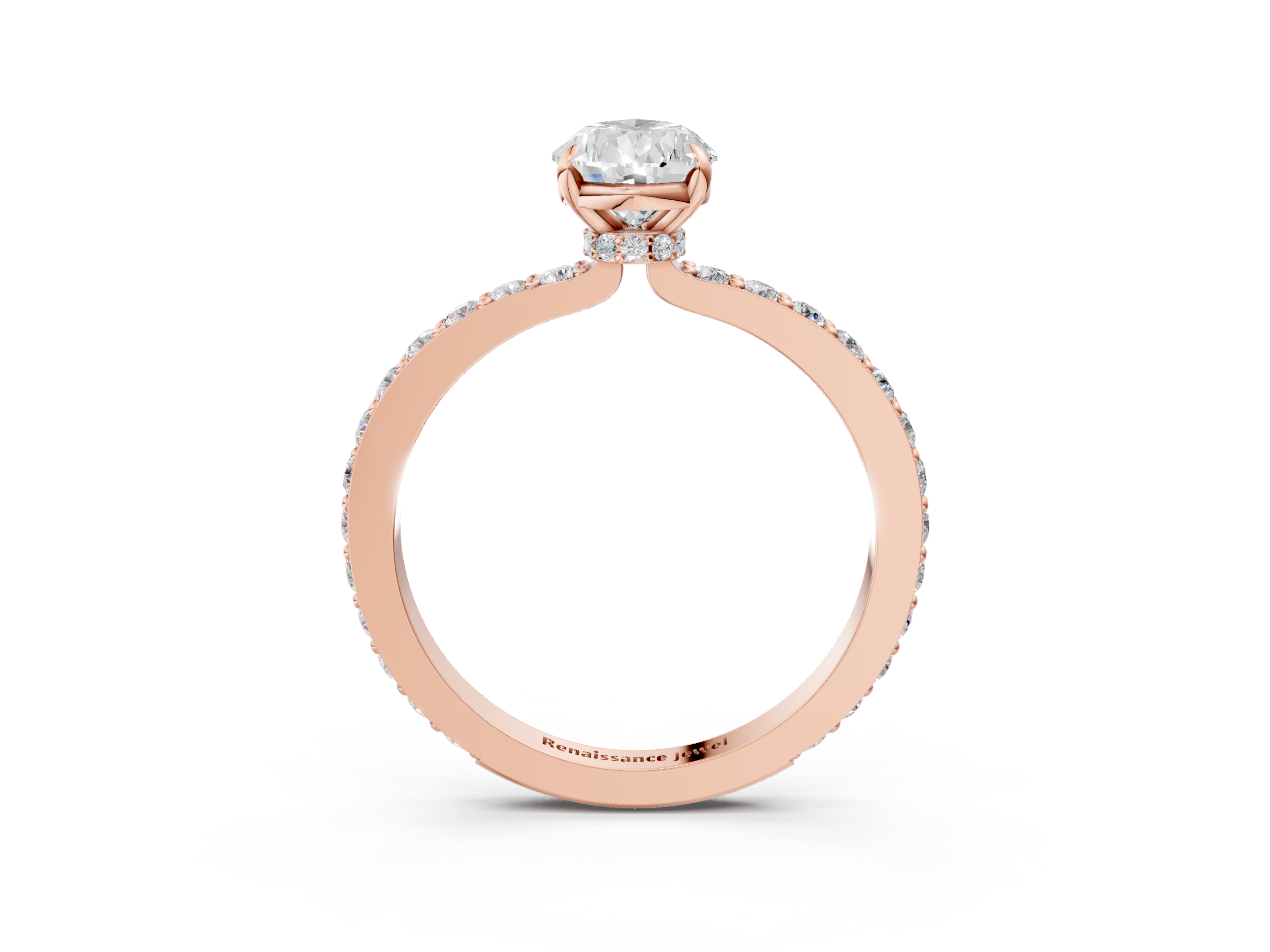 Rose gold Pear Cut Diamond Ring with Pavé Band and Four-Prong Setting_116