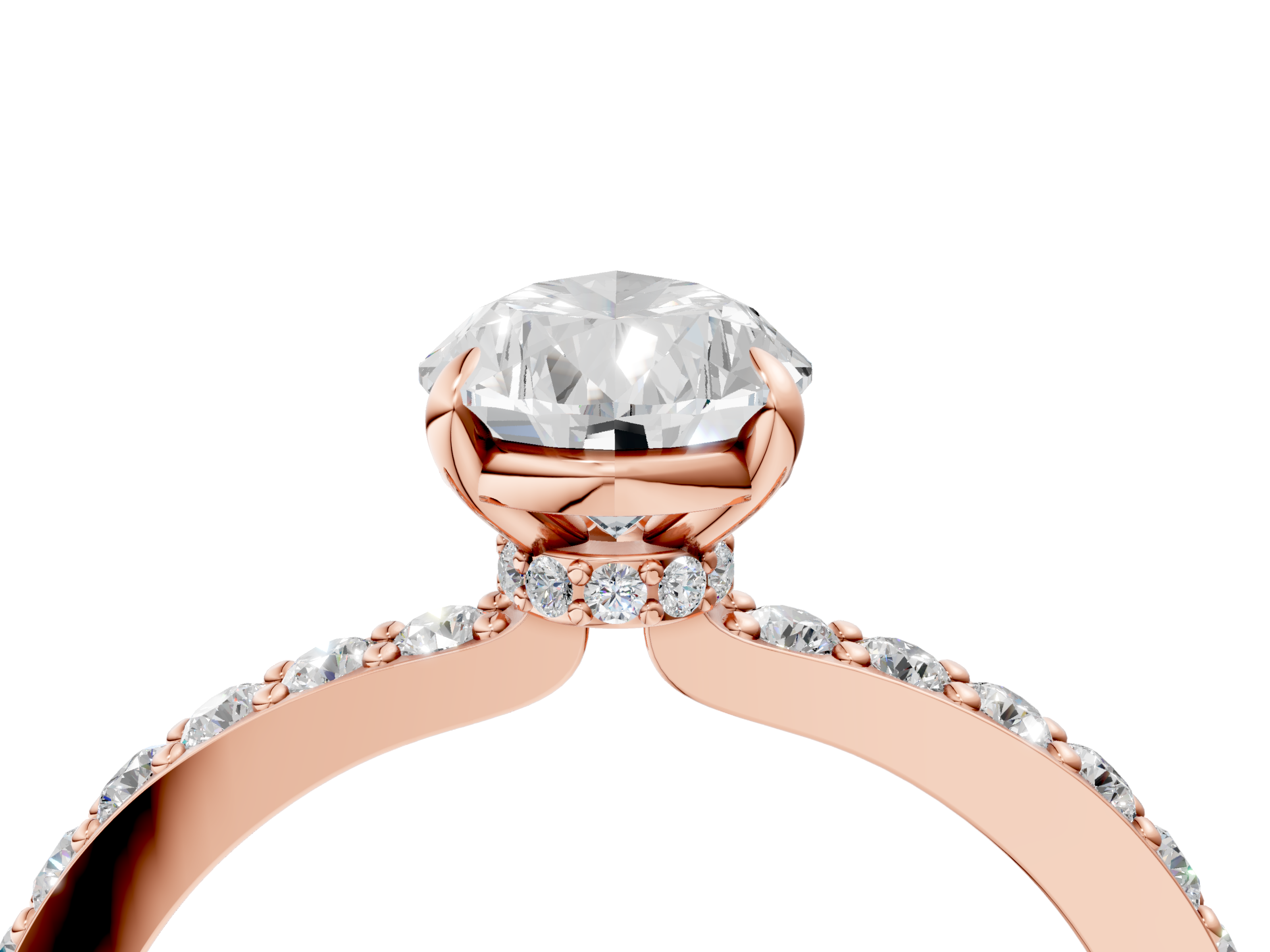Rose gold Pear Cut Diamond Ring with Pavé Band and Four-Prong Setting_117